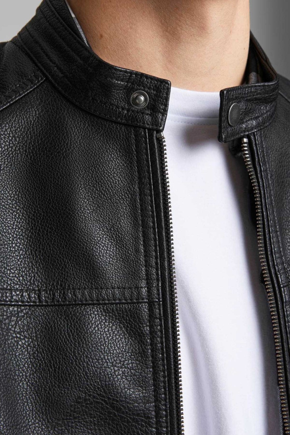 Jack & Jones Erkek Deri Ceket Suni Deri 3XL Uzun Kol Siyah Günlük Stil Cepli görsel 4