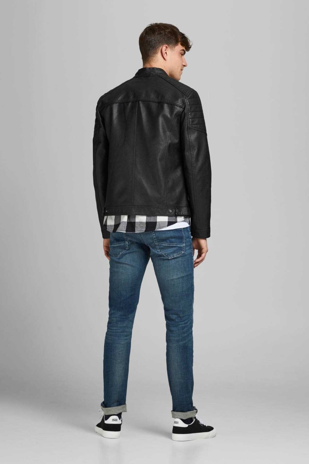 Jack & Jones Erkek Deri Ceket Suni Deri 3XL Uzun Kol Siyah Günlük Stil Cepli görsel 5