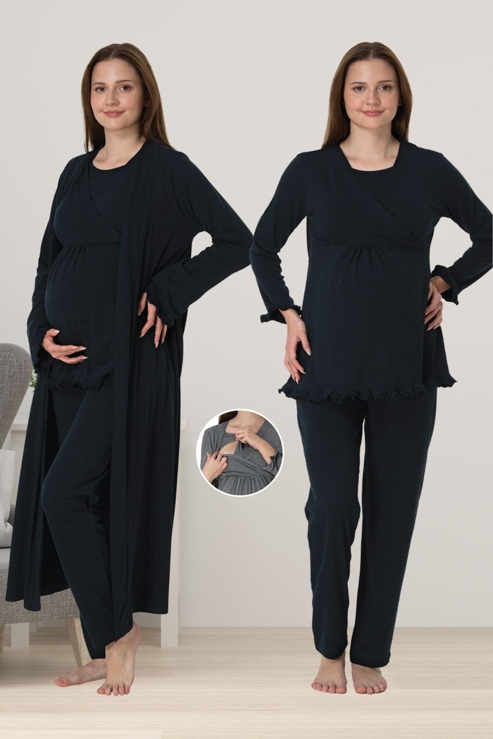 Effort t Füme Sabahlıklı Hamile Lohusa Pijama Takımı