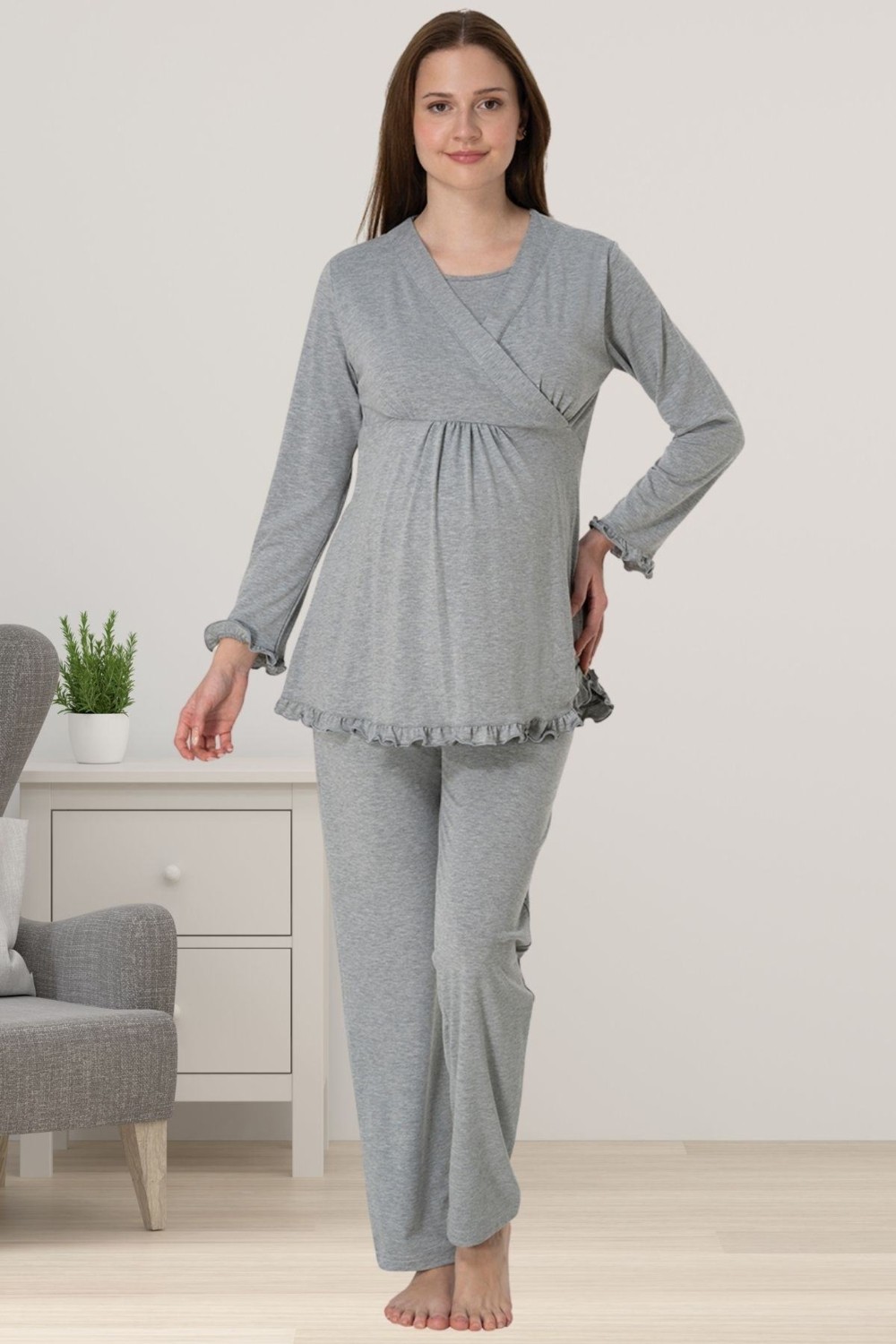 Effort t Antrasit Hamile Lohusa Pijama Takımı görsel 3