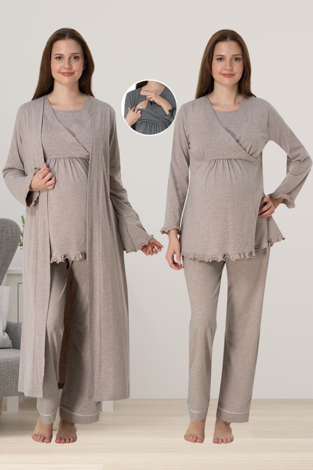Effort t Füme Sabahlıklı Hamile Lohusa Pijama Takımı