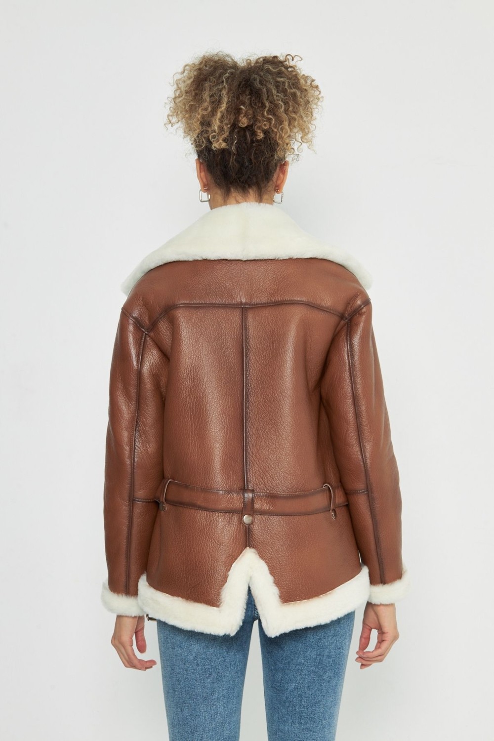 By Marki Marki Deri ve Kürk Kadın Kaban - 77 Cm, Taba Rengi, Kemerli, Oversize - 106322 görsel 2