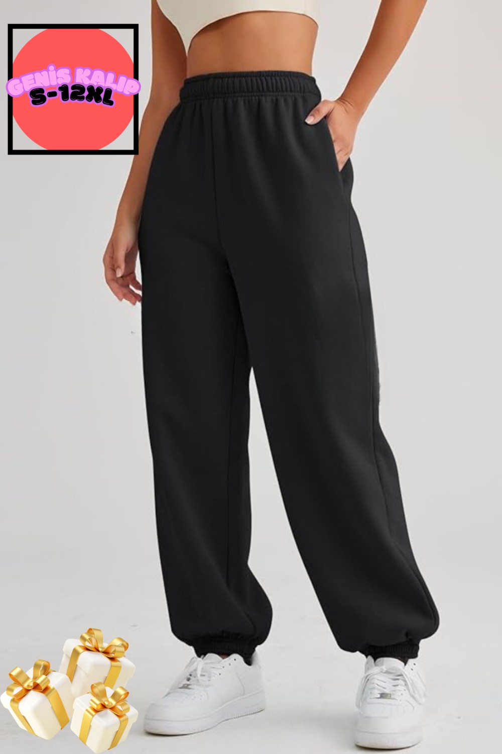 BSBSPOR Yazlık Bol Kalıp Eşofman Baggy Sweatpants Jogger Siyah-Gri görsel 5