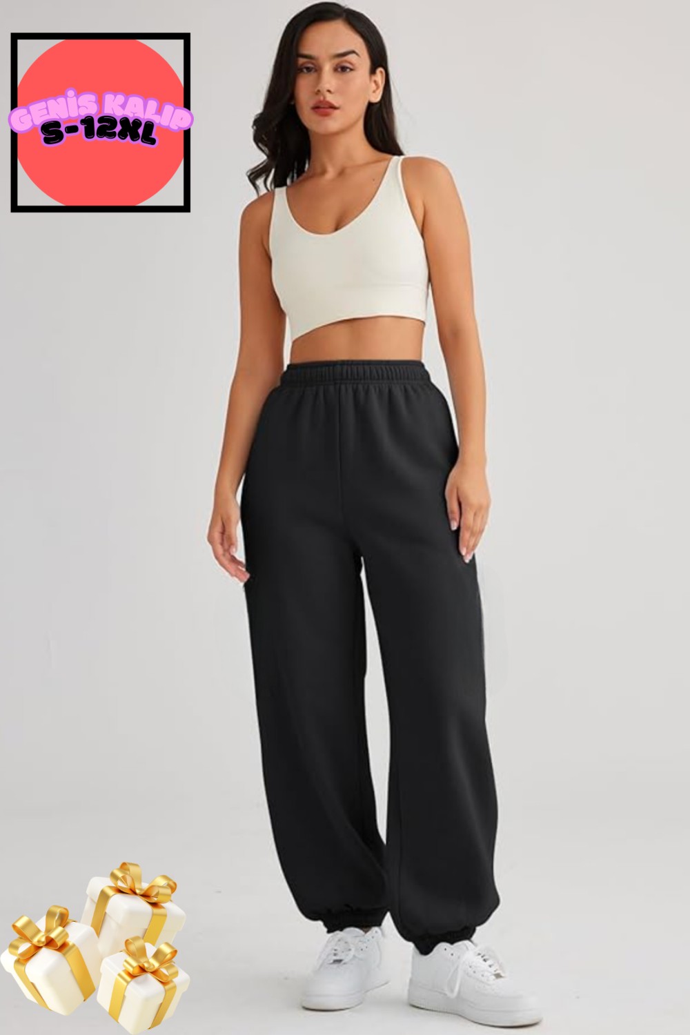 BSBSPOR Yazlık Bol Kalıp Eşofman Baggy Sweatpants Jogger Siyah-Gri görsel 7