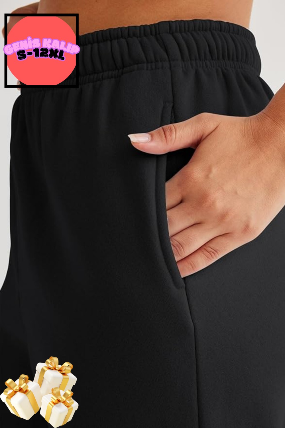 BSBSPOR Yazlık Bol Kalıp Eşofman Baggy Sweatpants Jogger Siyah-Gri görsel 8