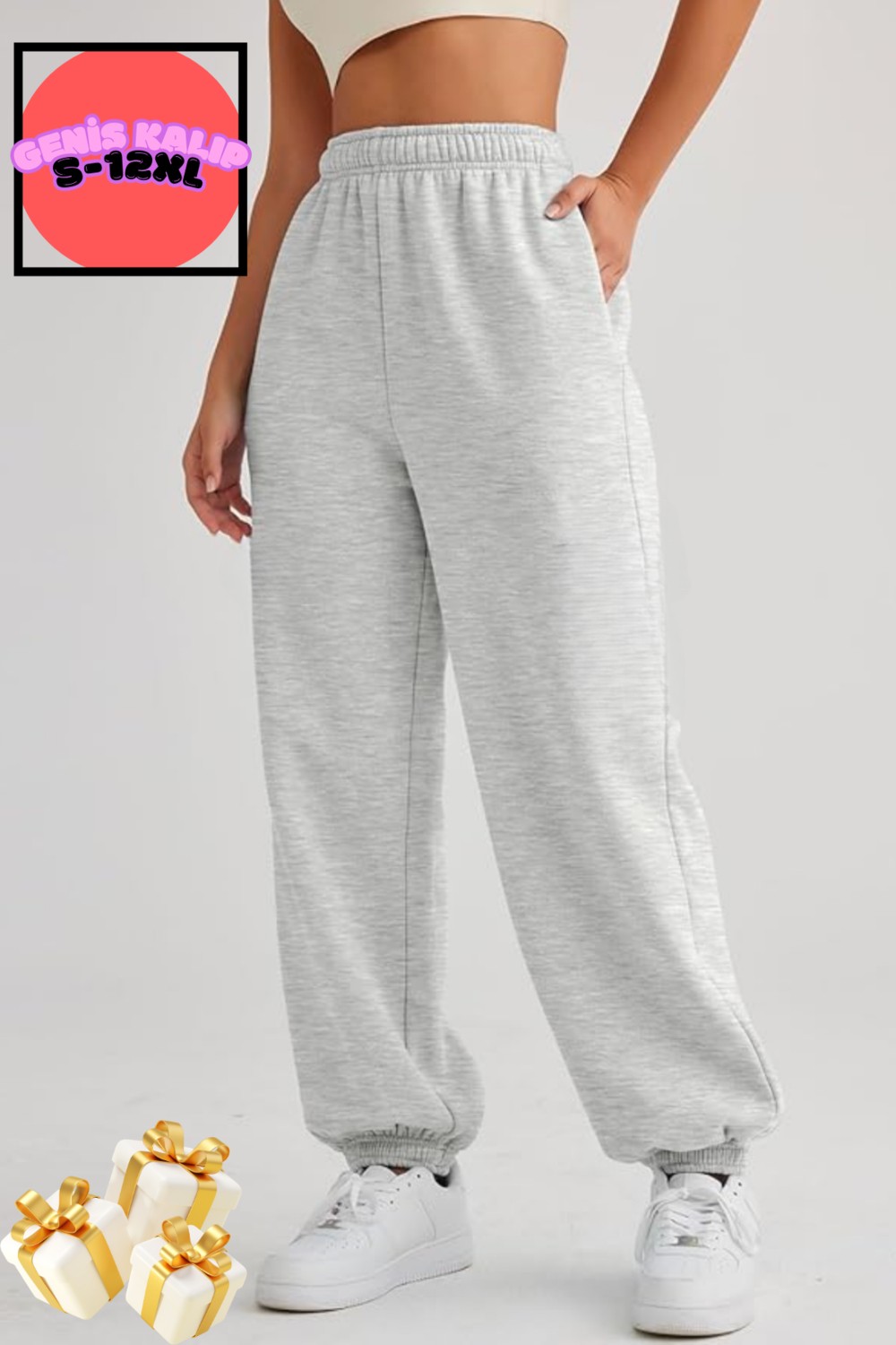 BSBSPOR Yazlık Bol Kalıp Eşofman Baggy Sweatpants Jogger Siyah-Gri