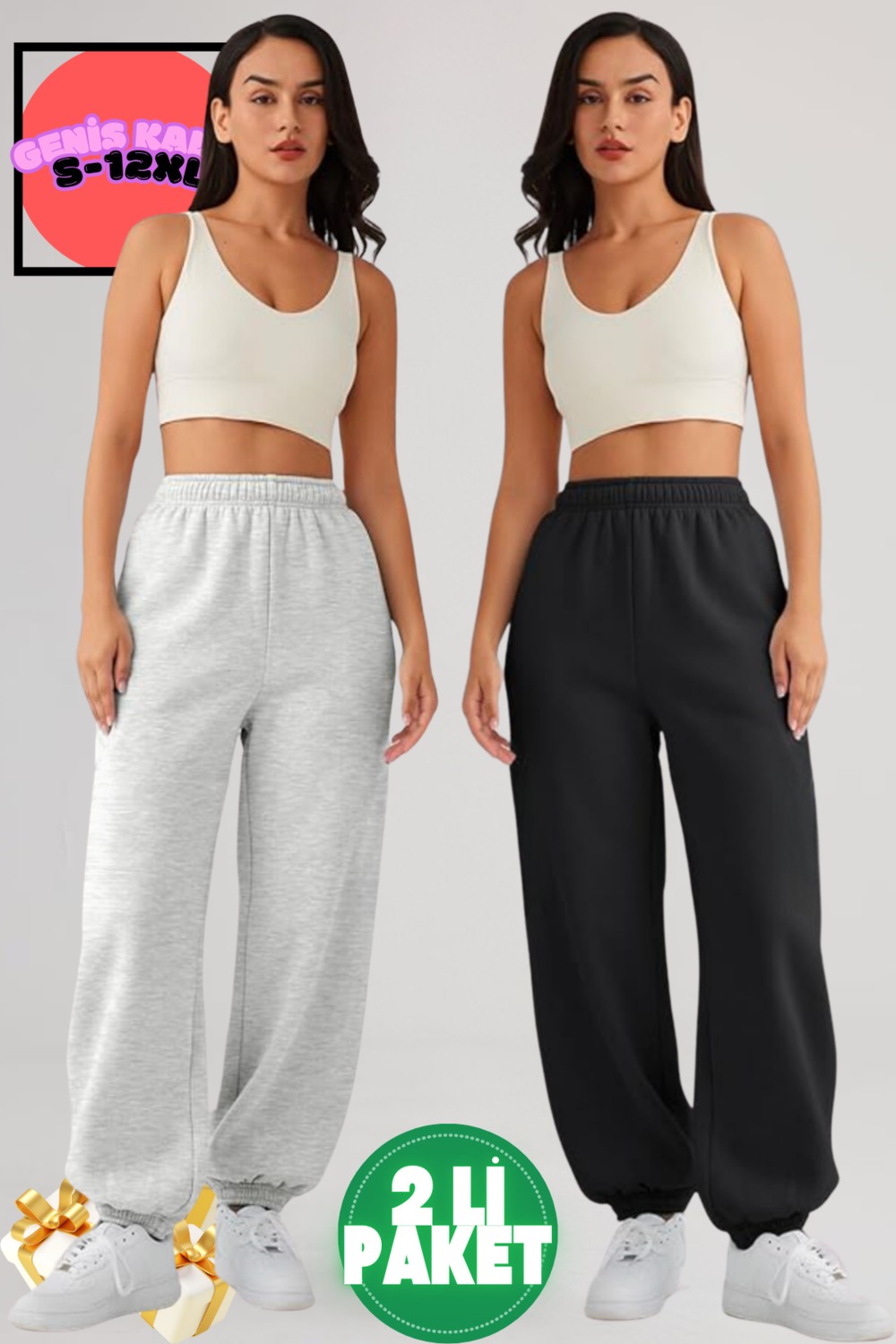 BSBSPOR Yazlık Bol Kalıp Eşofman Baggy Sweatpants Jogger Siyah-Gri