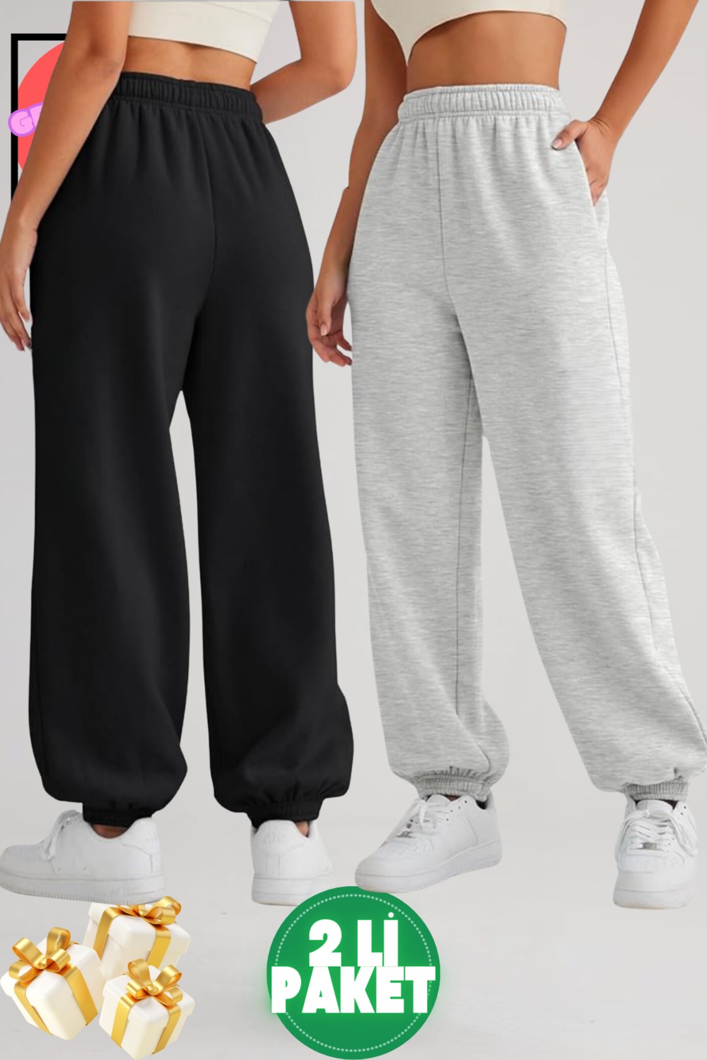 BSBSPOR Yazlık Bol Kalıp Eşofman Baggy Sweatpants Jogger Siyah-Gri görsel 2