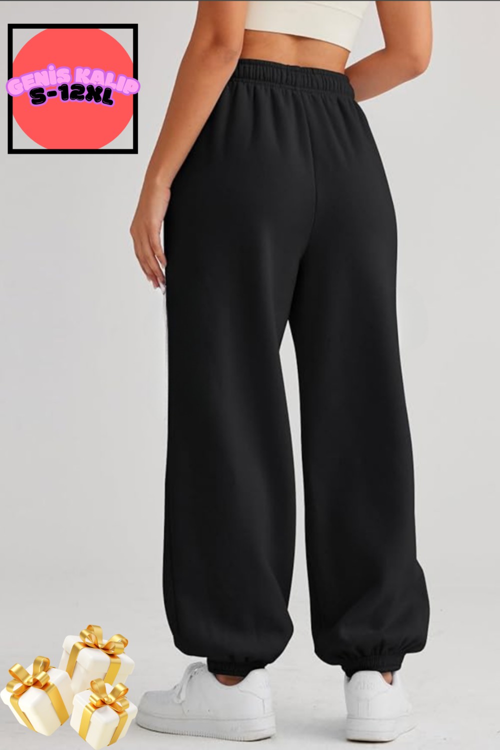 BSBSPOR Yazlık Bol Kalıp Eşofman Baggy Sweatpants Jogger Siyah-Gri görsel 4