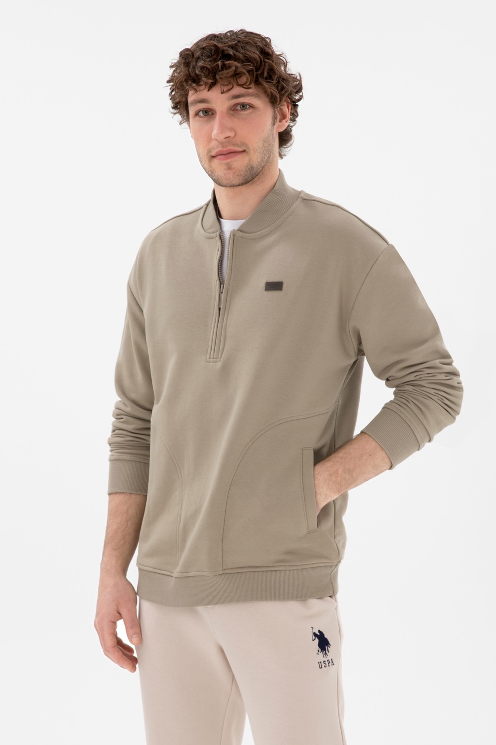 U.S. Polo Assn. Erkek Açık Haki Sweatshirt 50293380-VR183