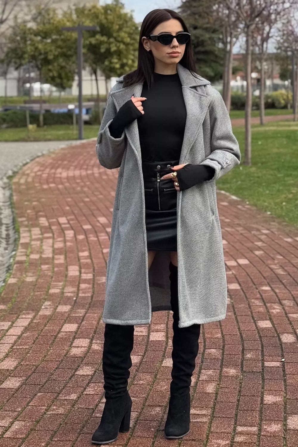 Gülseli Astarlı Kruvaze Yaka Kadın Kaşe Kaban görsel 2