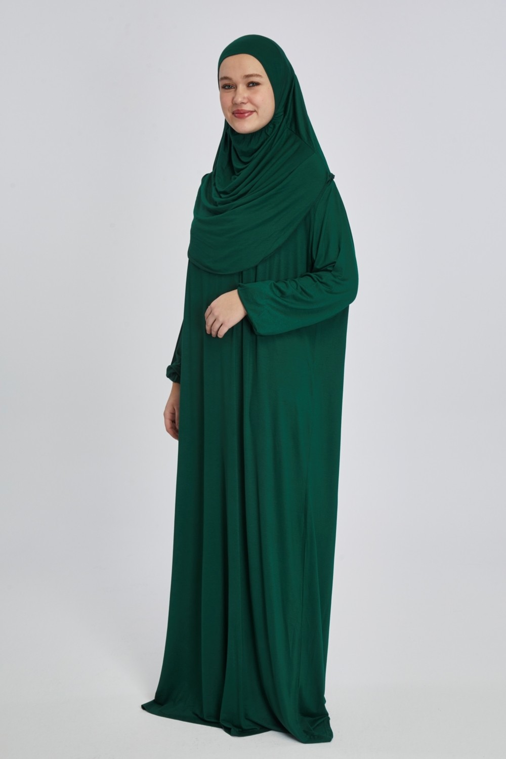 Manolyaşal İslamic Hijab Manolyaşal Pratik Başörtülü Rahat Giyilebilen Organik Tek Parça Namaz Elbisesi - Haki görsel 3