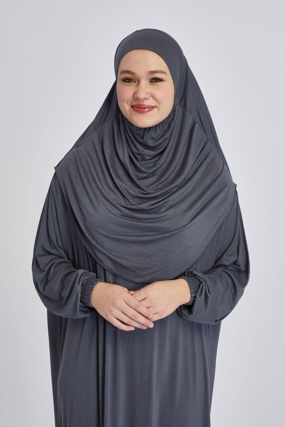 Manolyaşal İslamic Hijab Manolyaşal Pratik Başörtülü Rahat Giyilebilen Organik Tek Parça Namaz Elbisesi - Haki görsel 8