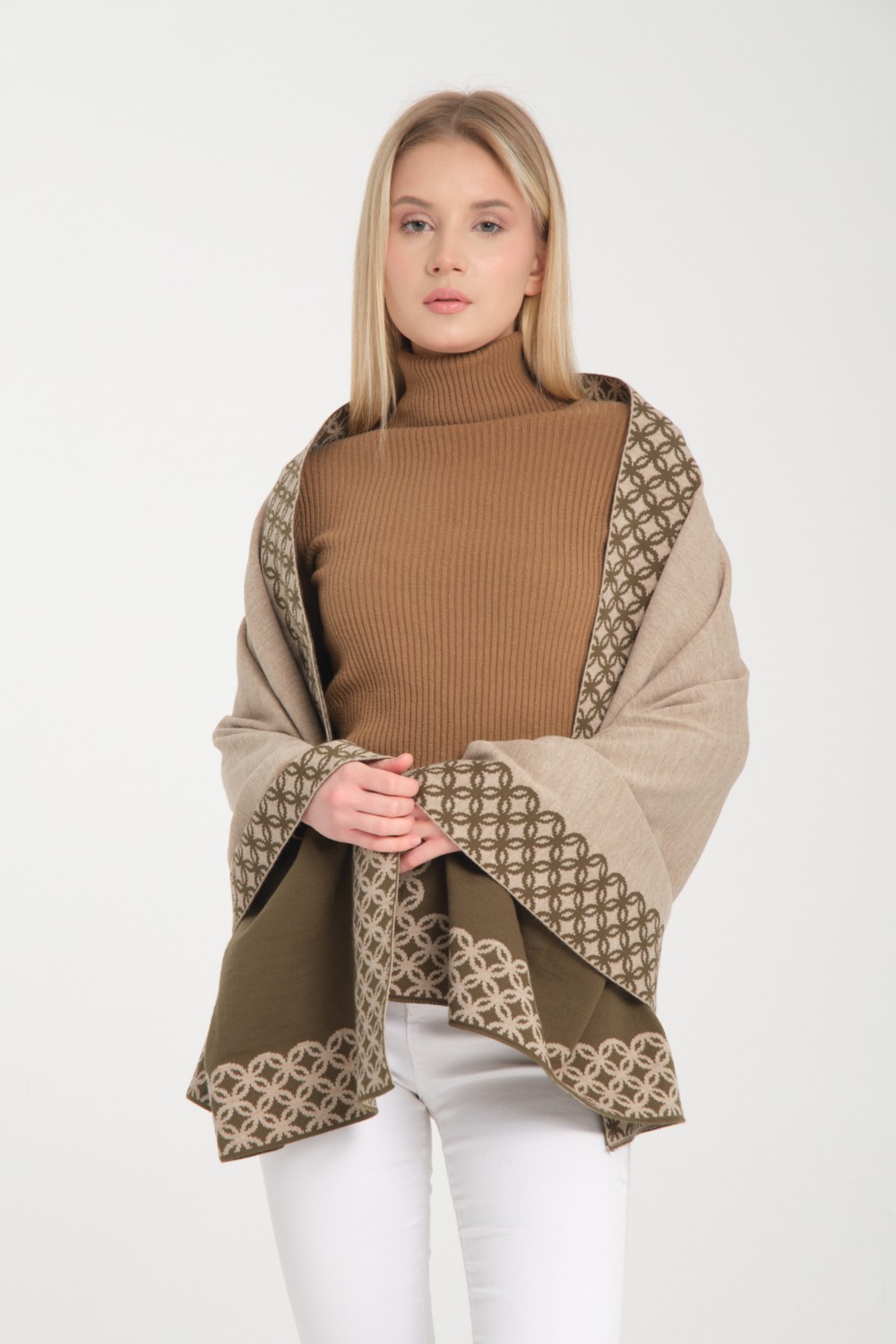 Wega Moda Çift Yönlü Halkalı Desenli Kadın Omuz Şalı Akrilik 75 x 175 cm Şık ve Rahat