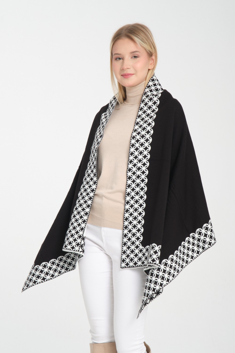 Wega Moda Çift Yönlü Halkalı Desenli Kadın Omuz Şalı Akrilik 75 x 175 cm Şık ve Rahat