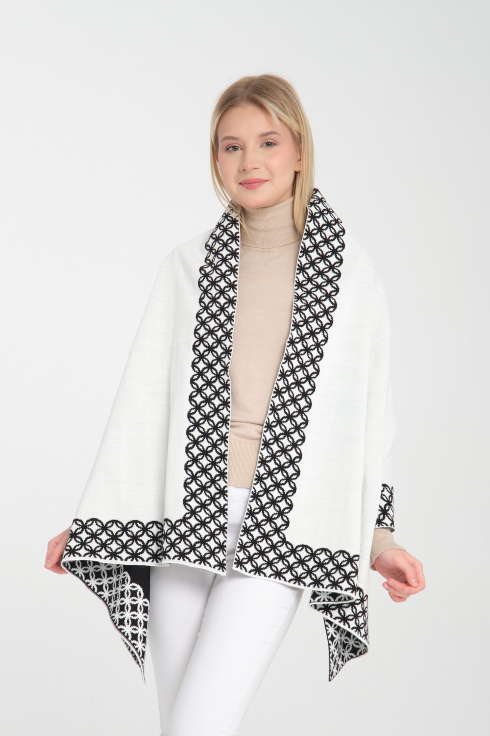 Wega Moda Çift Yönlü Halkalı Desenli Kadın Omuz Şalı Akrilik 75 x 175 cm Şık ve Rahat görsel 2