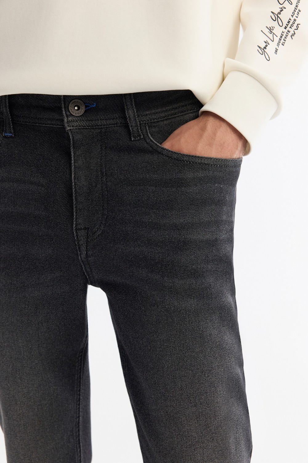 AVVA Erkek Siyah Klasik Bel Eskitme Yıkama Elastan Rio Skinny Fit Jean Pantolon A42Y3524 görsel 4