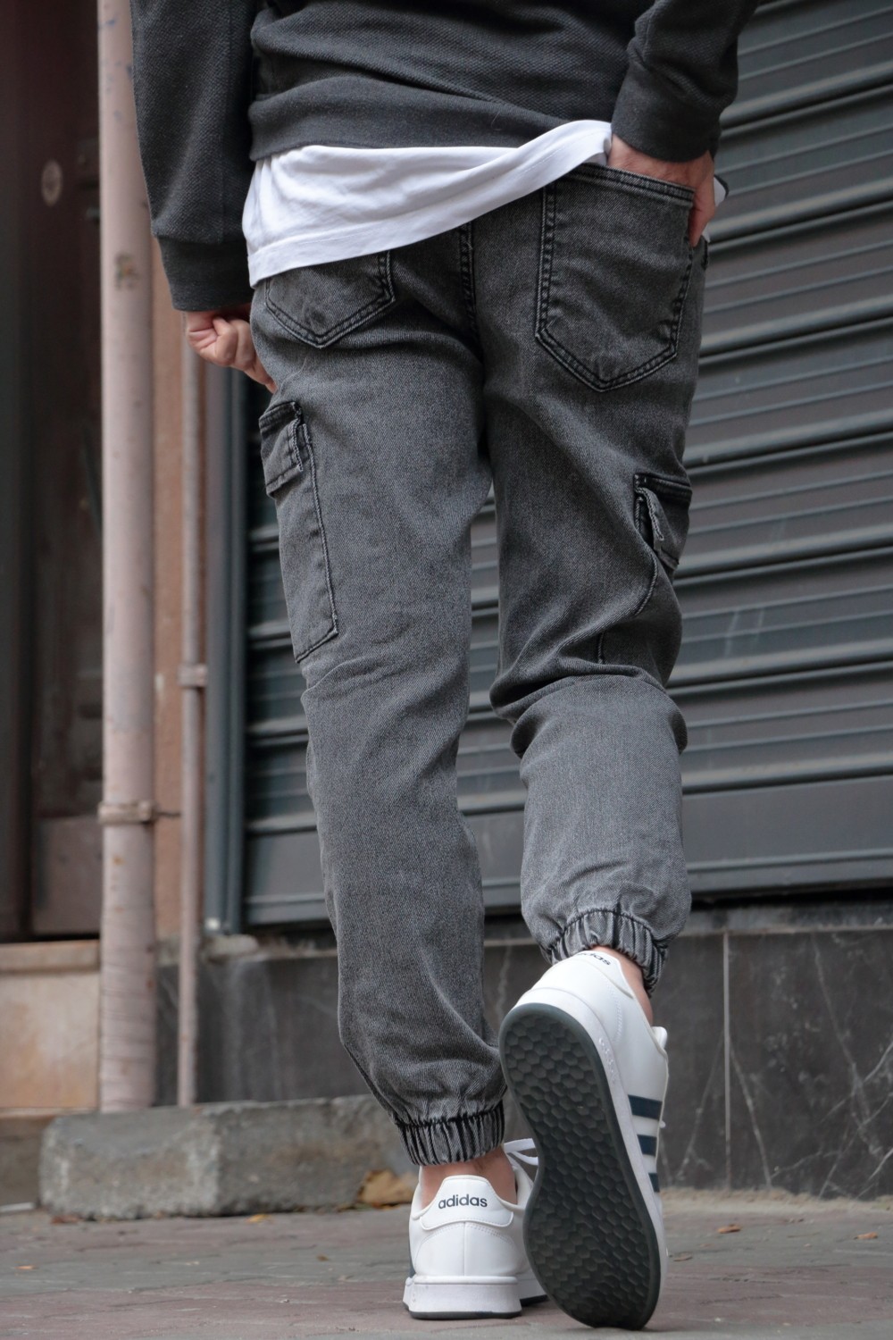 Osyday Erkek Jogger Kargo Cepli Kot Pantolon - Lastikli Bel ve Paça, Yıkamalı Denim görsel 8