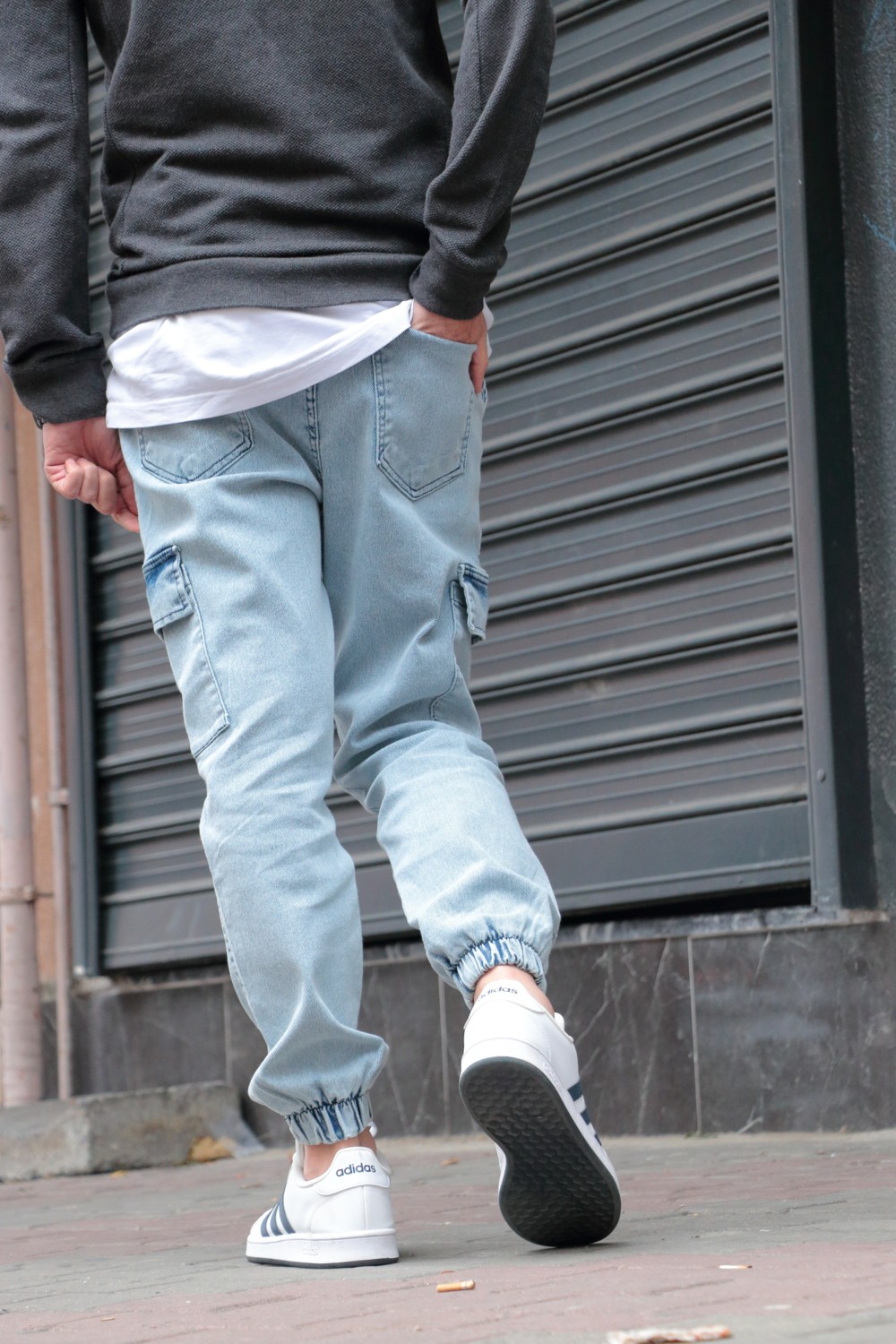 Osyday Erkek Jogger Kargo Cepli Kot Pantolon - Lastikli Bel ve Paça, Yıkamalı Denim görsel 2