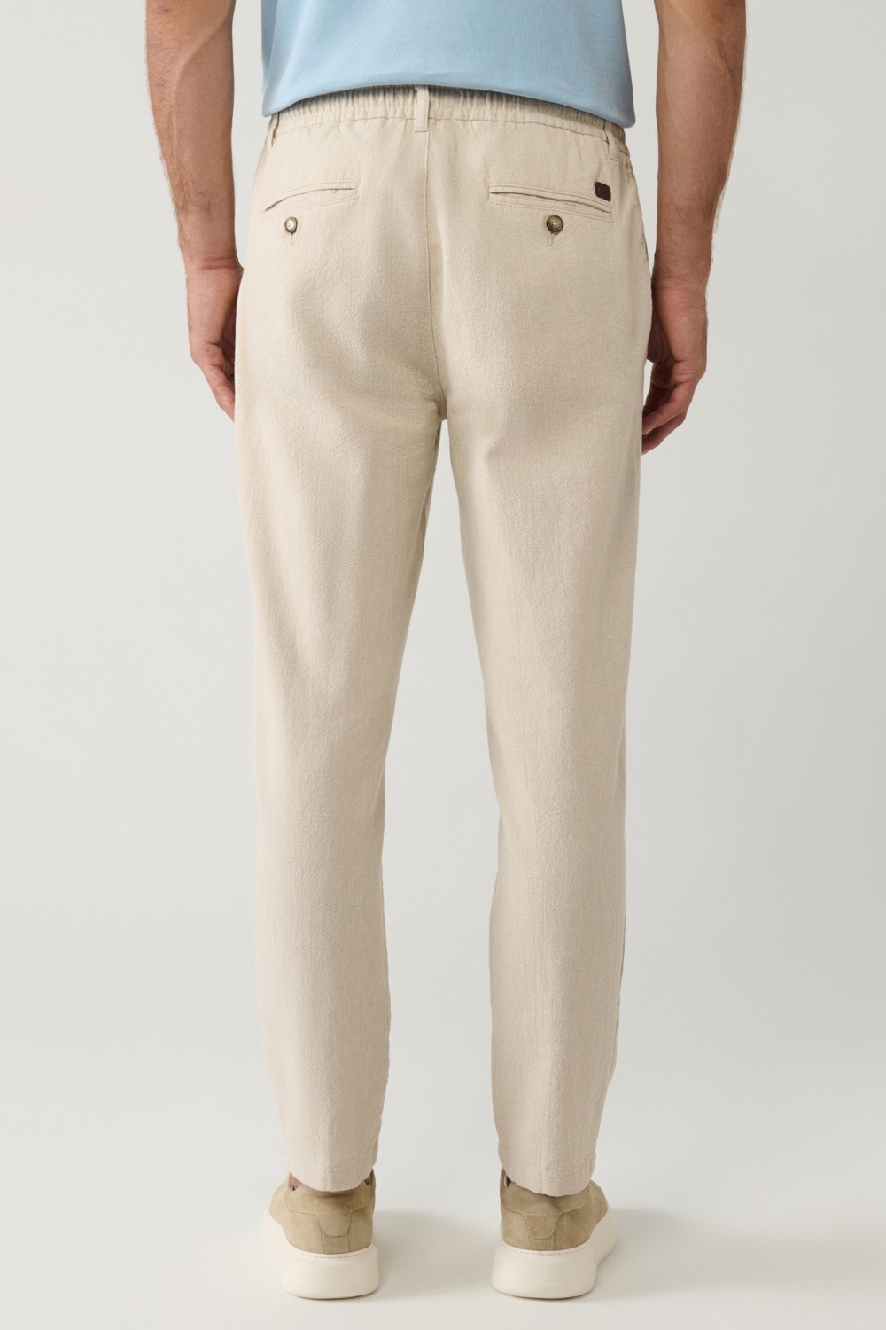 AVVA Erkek Kırık Beyaz Beli Bağcıklı Keten Karışımlı Chino Relaxed Fit Pantolon B003036 görsel 4