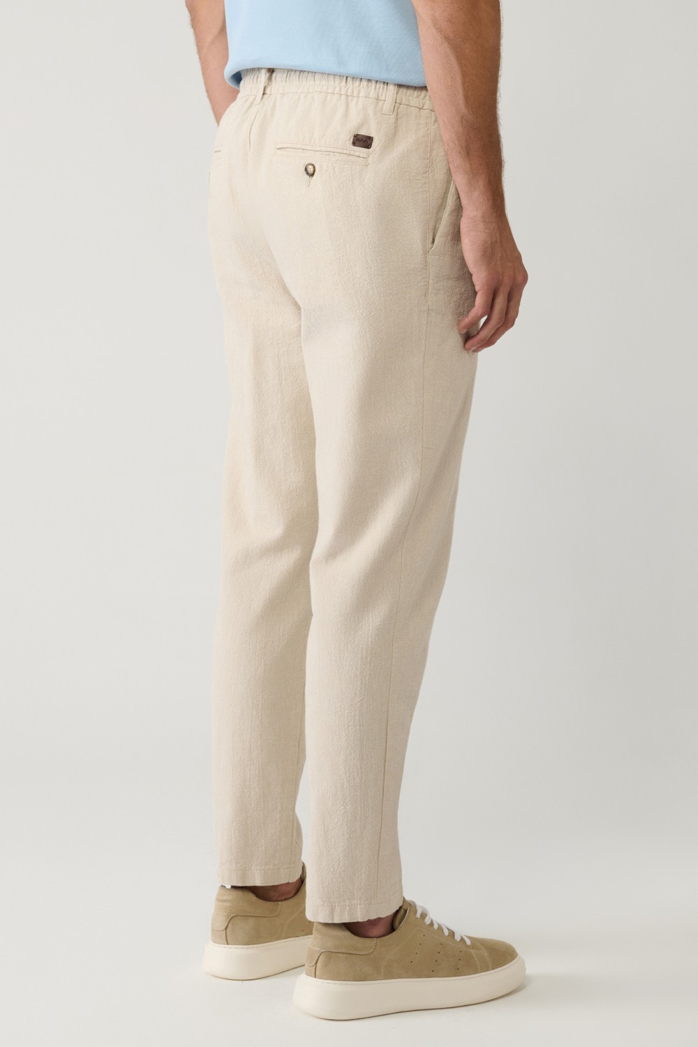 AVVA Erkek Kırık Beyaz Beli Bağcıklı Keten Karışımlı Chino Relaxed Fit Pantolon B003036 görsel 5