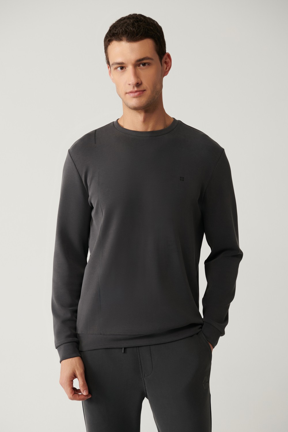 AVVA Erkek Antrasit Bisiklet Yaka Baskılı Soft Touch Regular Fit Sweatshirt A41Y1224