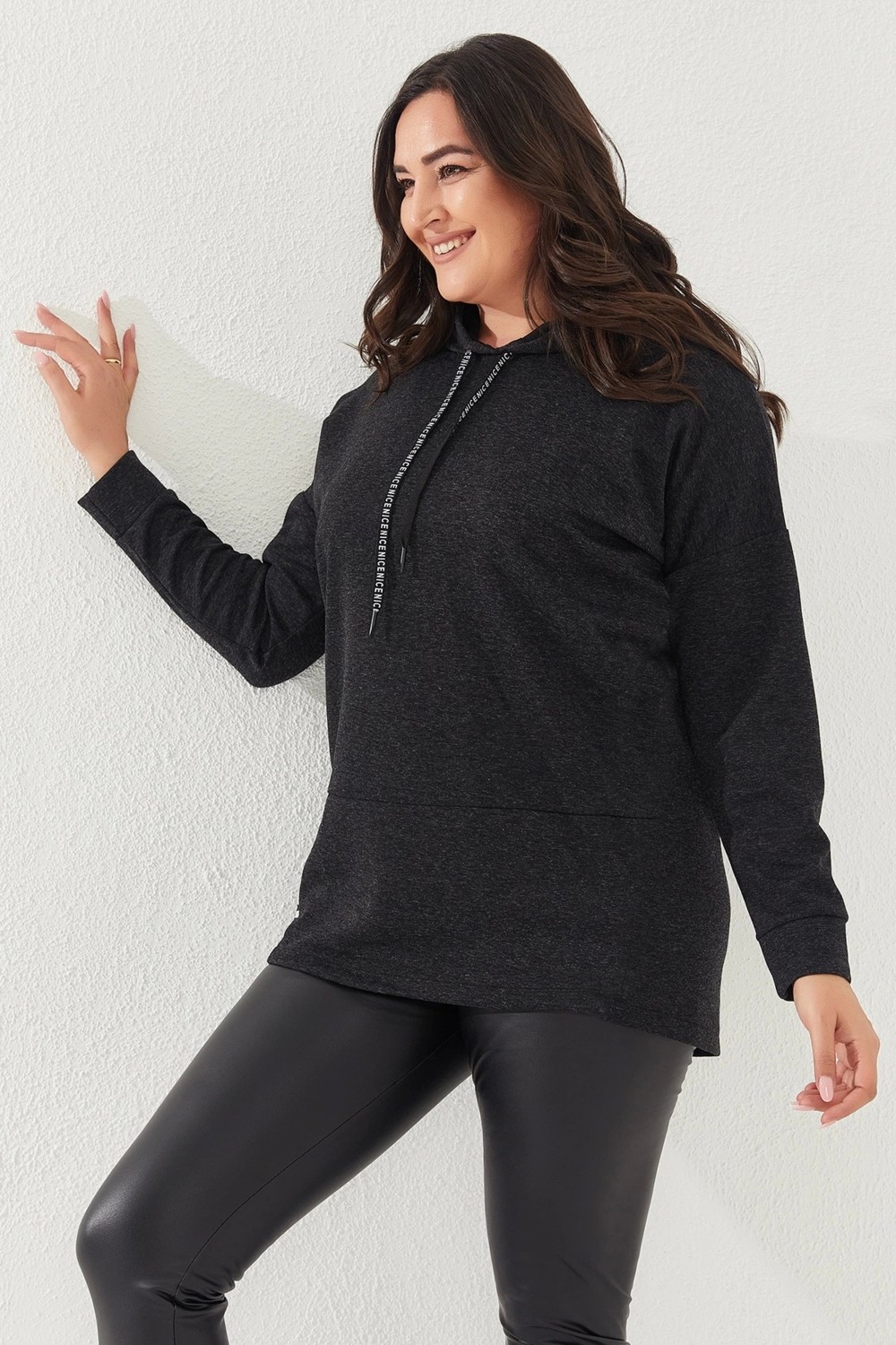 Lady Majestic Büyük Beden Kapüşonlu Sweatshirt görsel 4