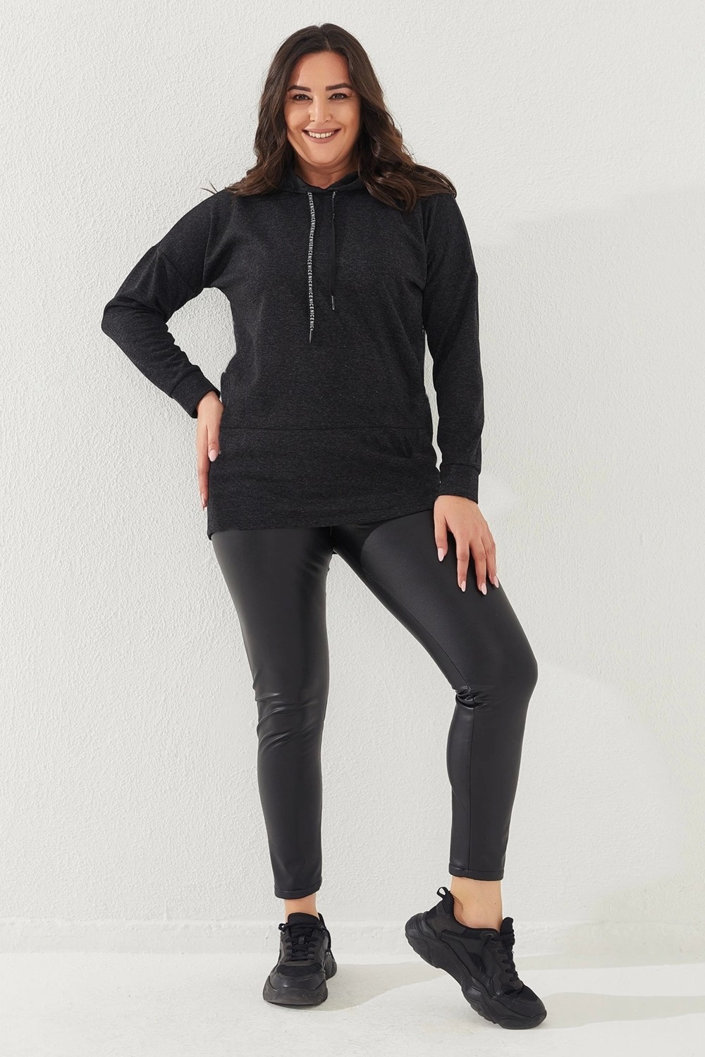 Lady Majestic Büyük Beden Kapüşonlu Sweatshirt görsel 5
