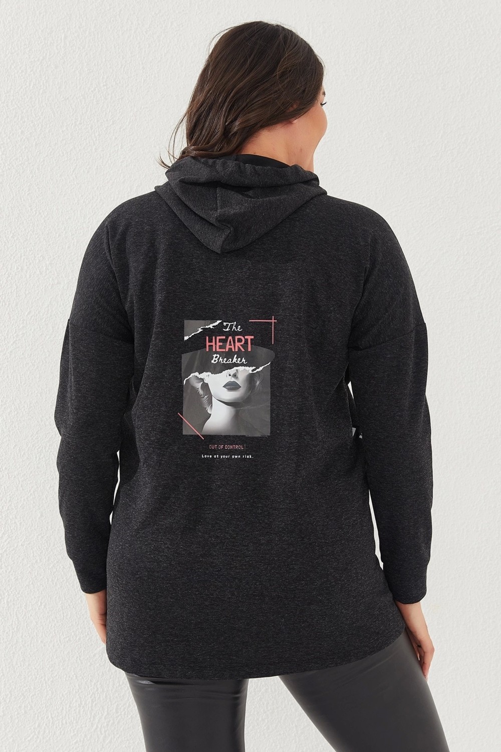 Lady Majestic Büyük Beden Kapüşonlu Sweatshirt görsel 6