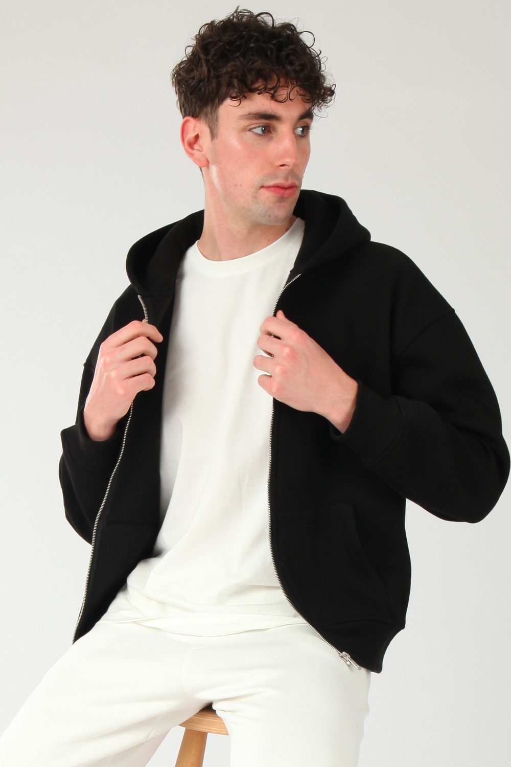 Coredra Basic Erkek Oversize Fit Kapüşonlu ve Fermuarlı Üst görsel 2