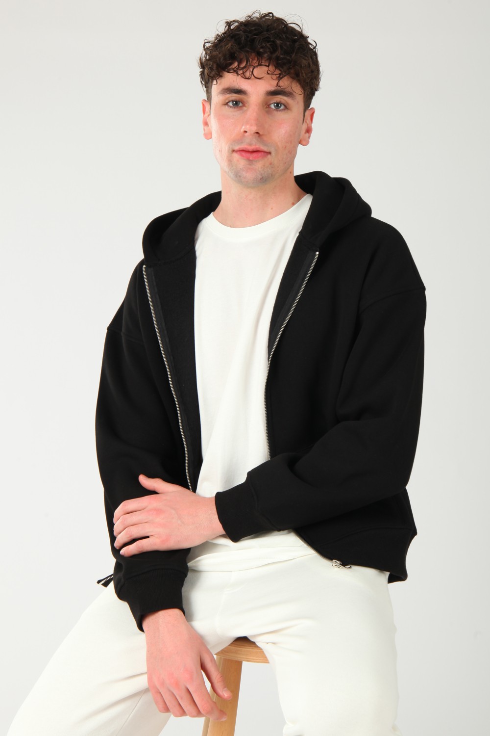 Coredra Basic Erkek Oversize Fit Kapüşonlu ve Fermuarlı Üst görsel 5