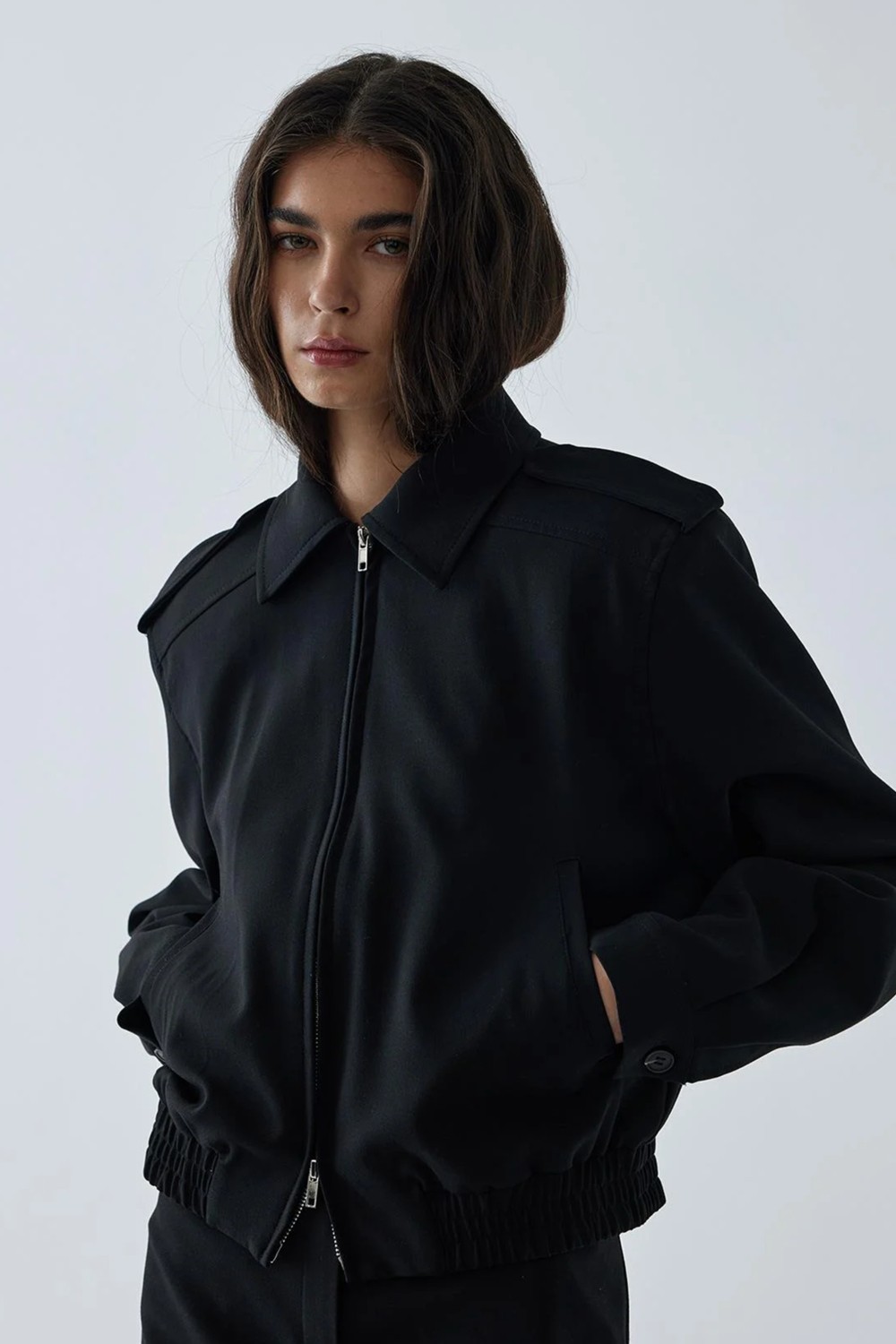 Suud Collection Siyah Cooper Crop Bomber Ceket