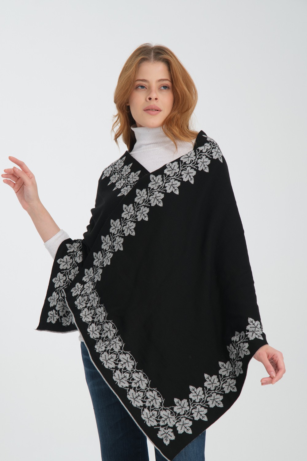Wega Moda Sarmaşık Desenli Omuz Şalı, Sarmaşık Desenli Şık Rahat Omuz Şalı, Triko Omuz Şalı, Çift Yönlü Şal görsel 6