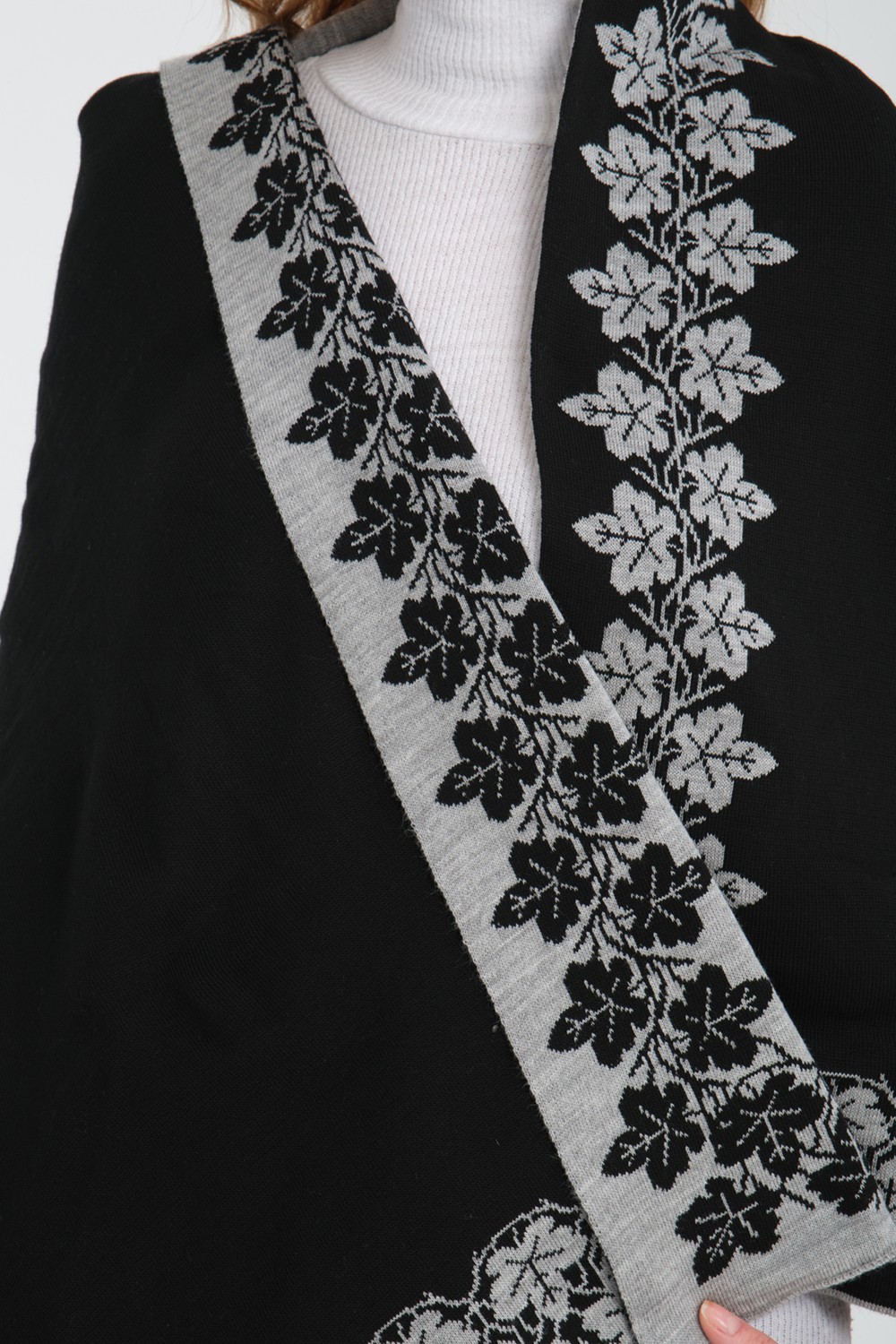 Wega Moda Sarmaşık Desenli Omuz Şalı, Sarmaşık Desenli Şık Rahat Omuz Şalı, Triko Omuz Şalı, Çift Yönlü Şal görsel 8