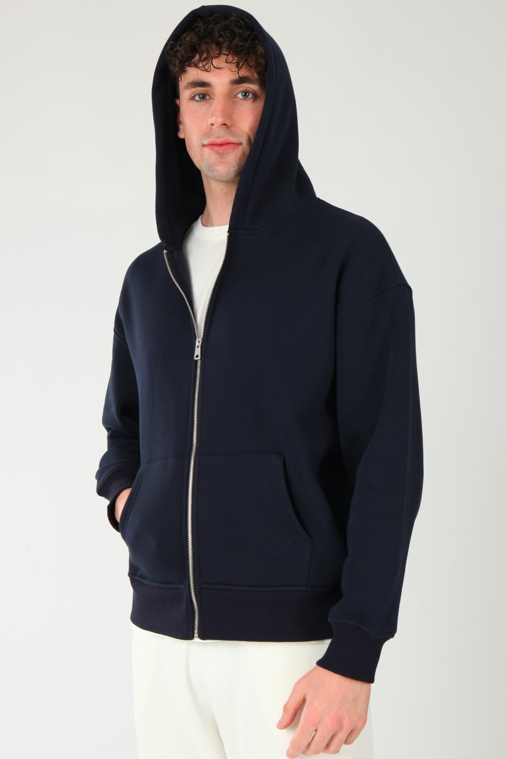 Coredra Basic Erkek Oversize Fit Kapüşonlu ve Fermuarlı Üst görsel 8