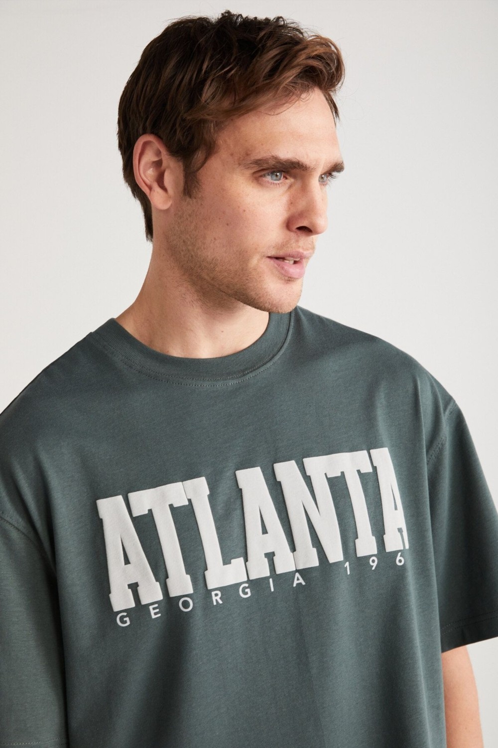 Grimelange Atlanta Erkek %100 Pamuklu Kısa Kollu Baskı Detaylı Lacivert T-Shirt görsel 2