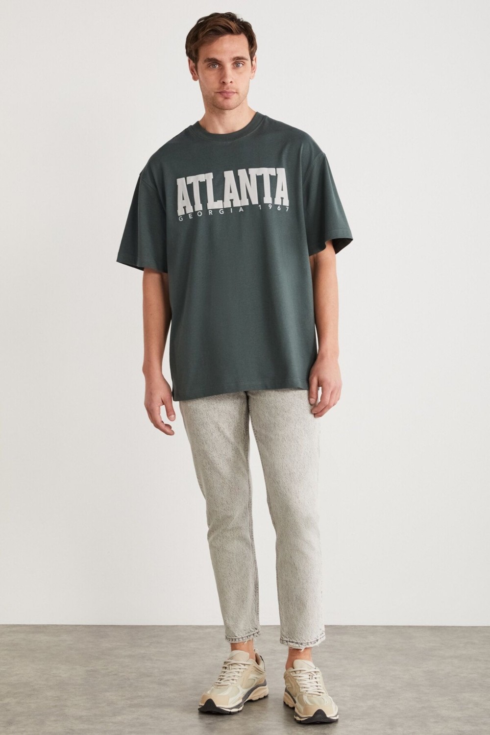 Grimelange Atlanta Erkek %100 Pamuklu Kısa Kollu Baskı Detaylı Lacivert T-Shirt görsel 4