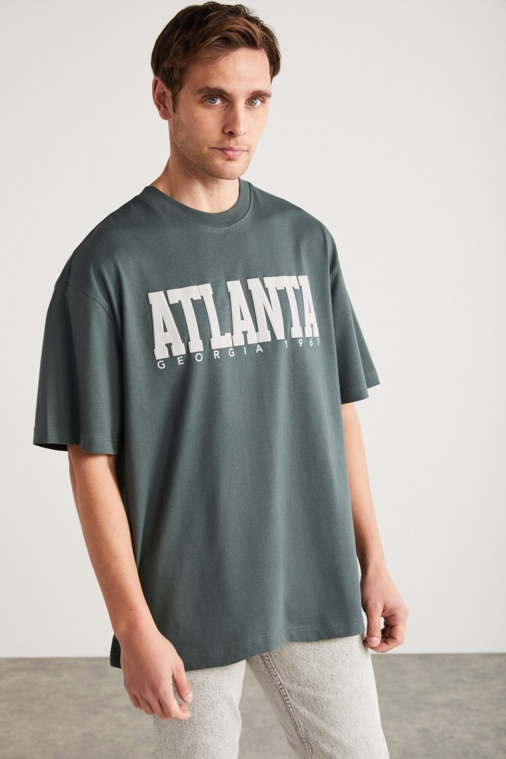 Grimelange Atlanta Erkek %100 Pamuklu Kısa Kollu Baskı Detaylı Lacivert T-Shirt görsel 5