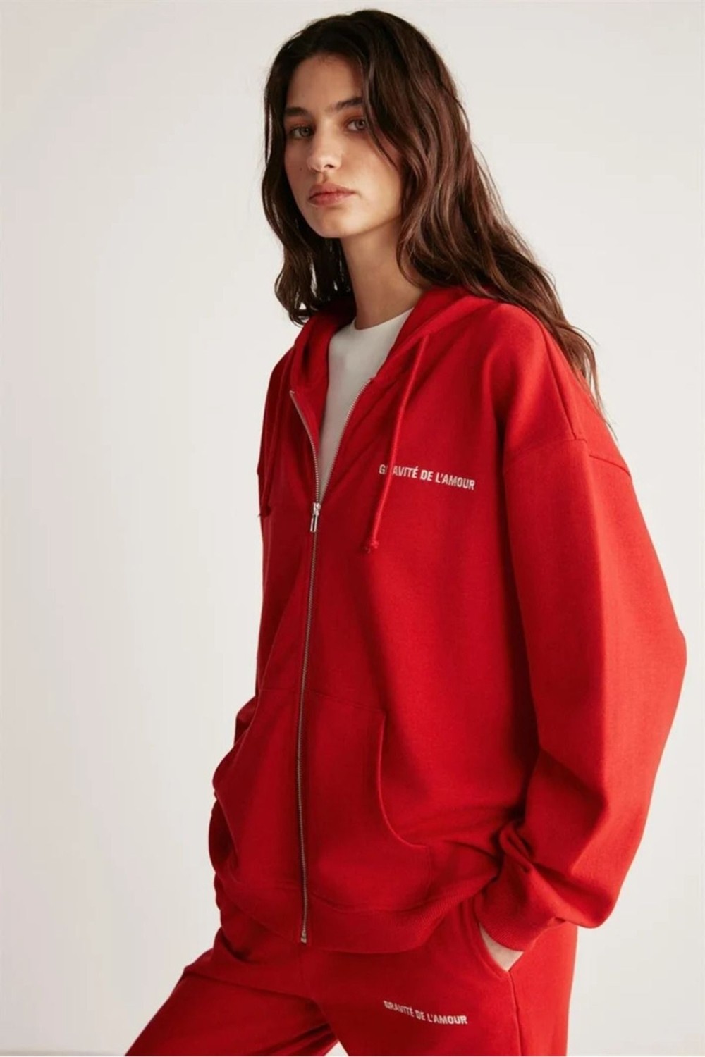 Grimelange Ametıs Kadın Nakış Yazı Detaylı Organik Pamuk Oversize Kapüşonlu Siyah Sweatshirt görsel 7