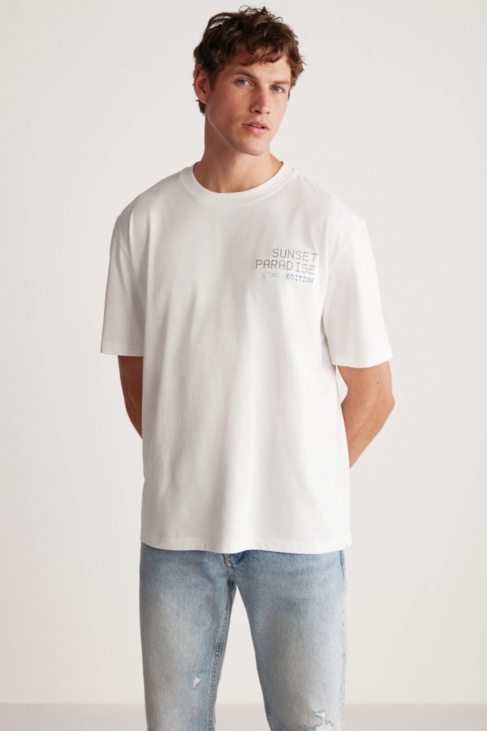 Grimelange Arnaldo Erkek Beyaz Regular T-shirt Kısa Kol Günlük Stil %100 Pamuk görsel 4