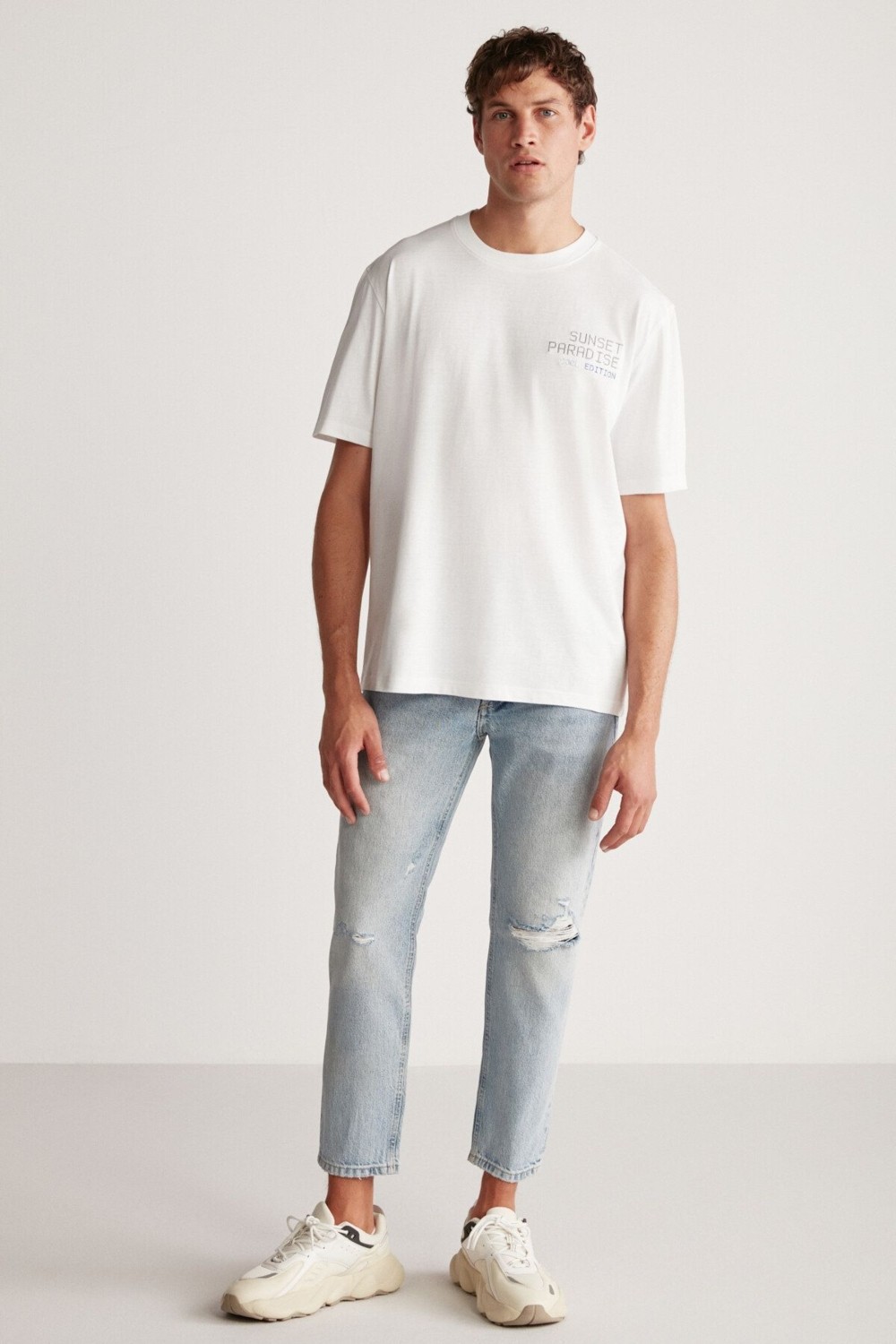 Grimelange Arnaldo Erkek Beyaz Regular T-shirt Kısa Kol Günlük Stil %100 Pamuk görsel 5