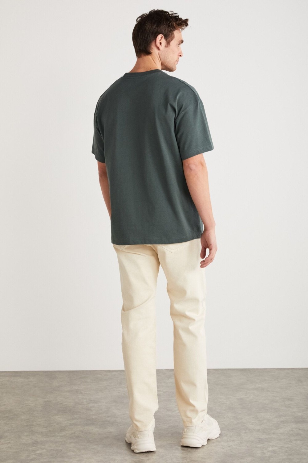 Grimelange Antonıo Erkek Baskı Detaylı %100 Organik Pamuk Örme Oversize Yeşil T-shirt görsel 6