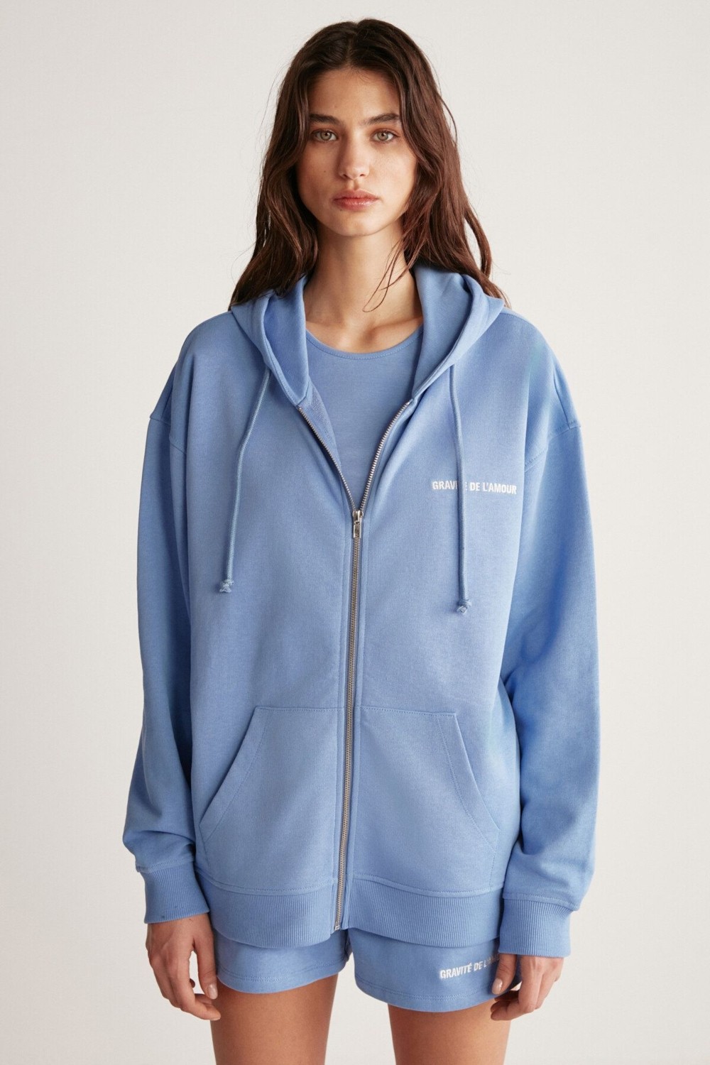 Grimelange Ametıs Kadın Nakış Yazı Detaylı Organik Pamuk Oversize Kapüşonlu Siyah Sweatshirt