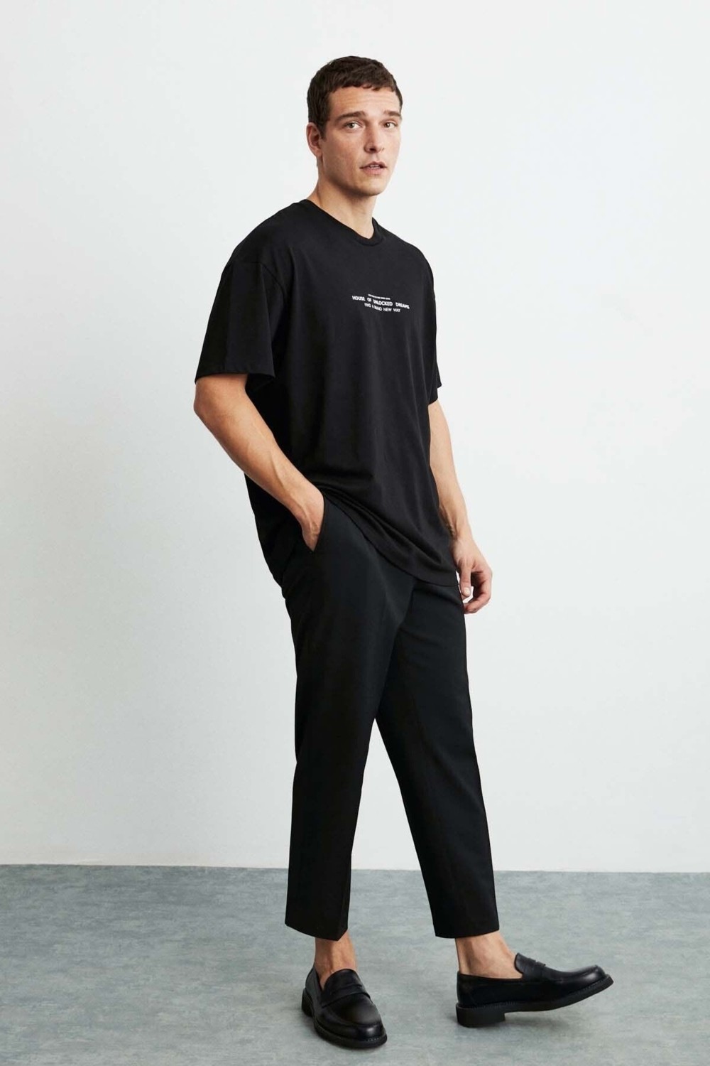 Grimelange Frank Erkek Kalın Dokulu Baskı Detaylı Oversize &100 Organik Pamuklu Siyah T-shirt görsel 5