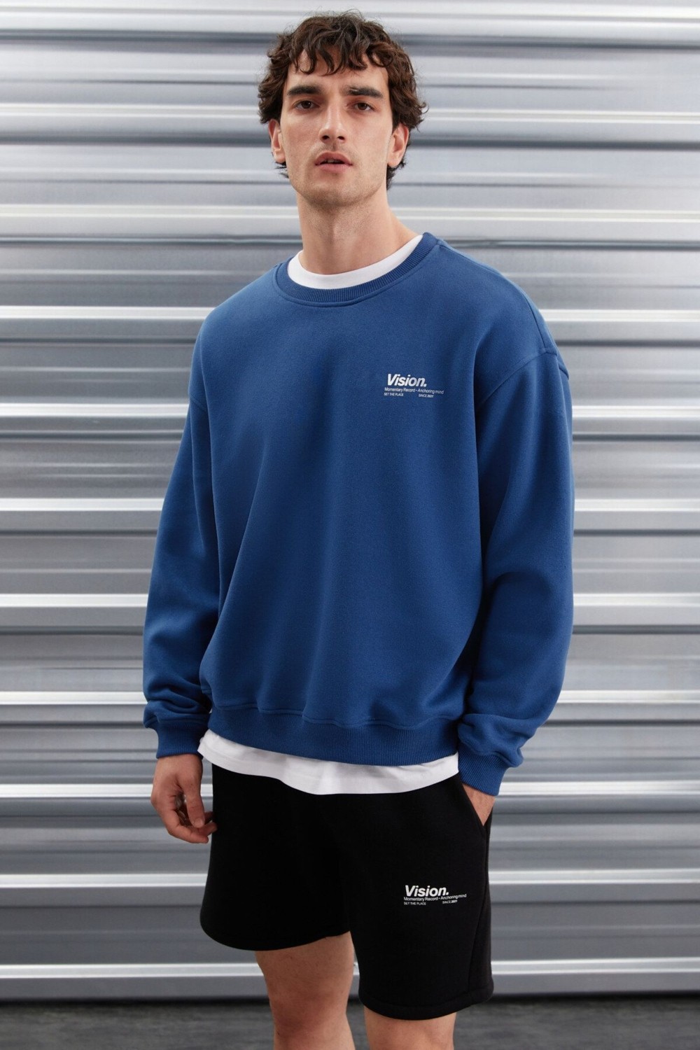 Grimelange Ernest Erkek Yumuşacık Kumaşlı Oversize Fit Yuvarlak Yakalı Baskılı Gri Sweatshirt görsel 8