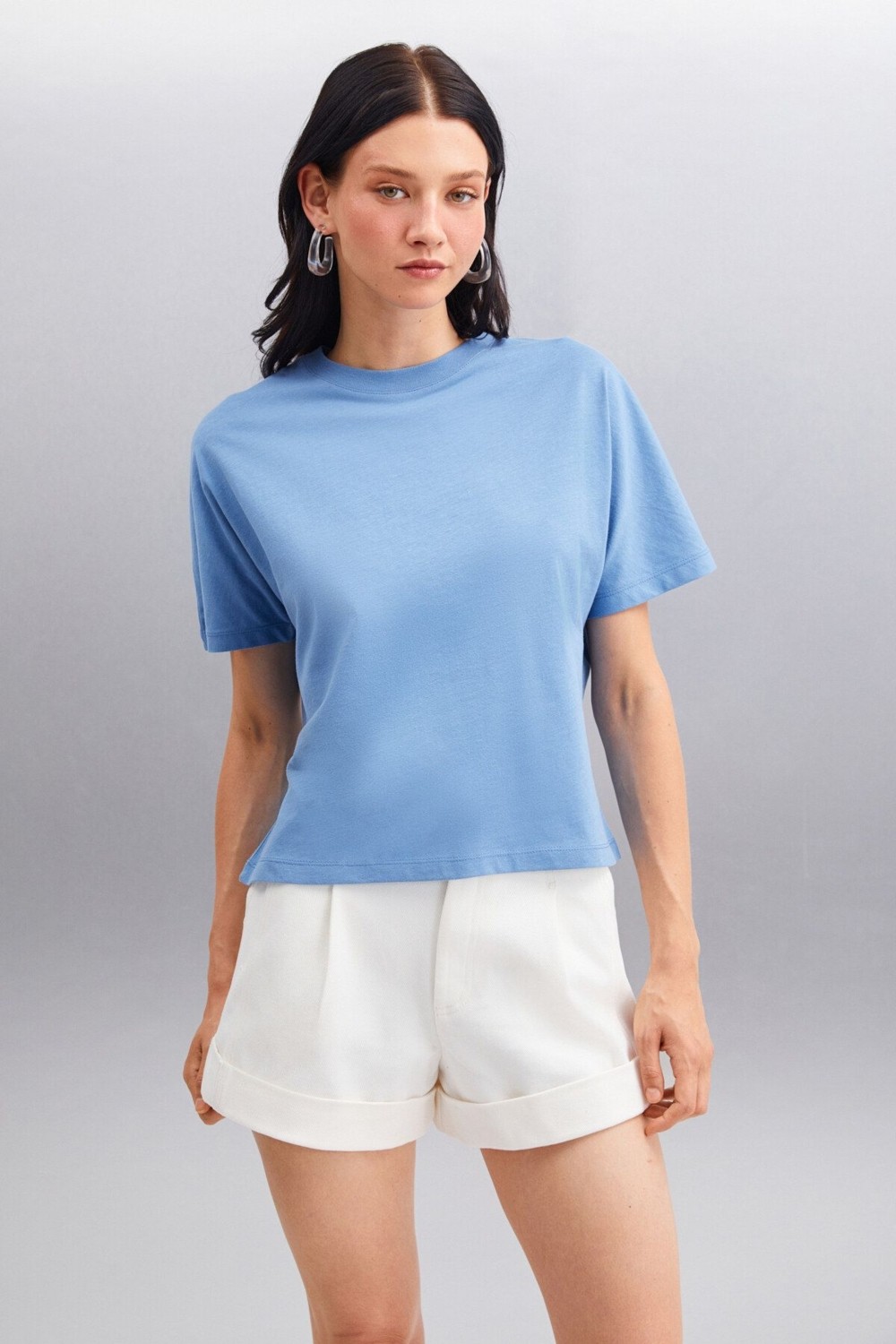 Grimelange Lottıe Kadın %100 Organik Pamuklu Regular Kalıp Bisiklet Yaka Basic Kısa Kollu Siyah T-shirt