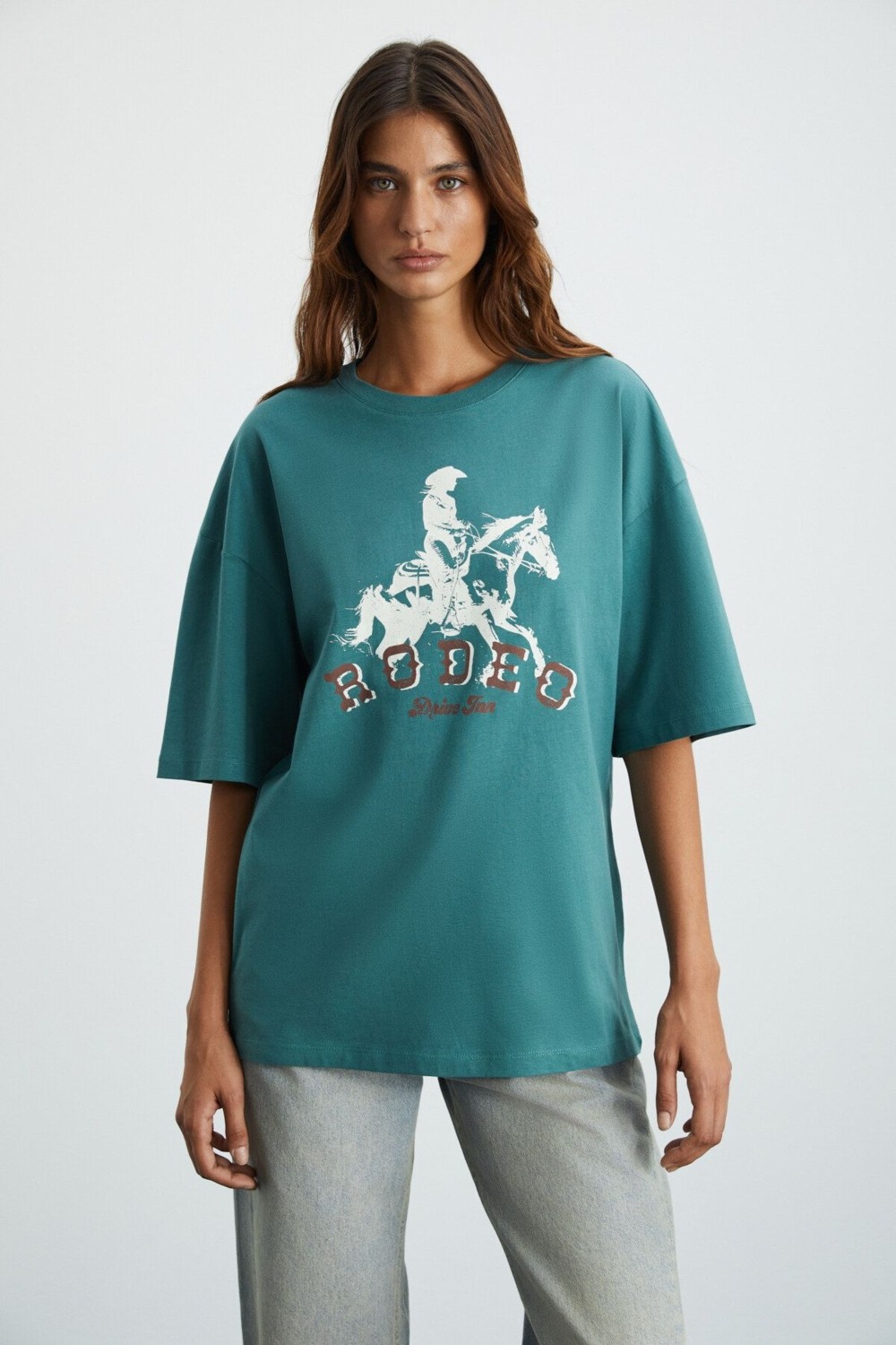Grimelange Majer Kadın %100 Organik Pamuklu Western Tema Baskılı Regular Fit Krem T-shirt