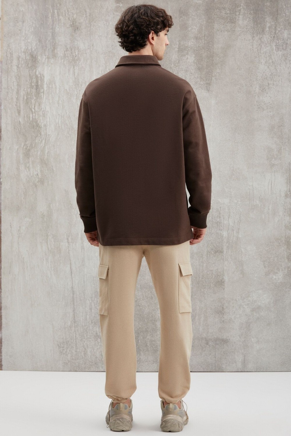 Grimelange JOHN Erkek Polo Sweat Gömlek Yakalı Arkası Uzun Yırtmaçlı Diagonel Kumaşlı Siyah Sweatshirt görsel 6