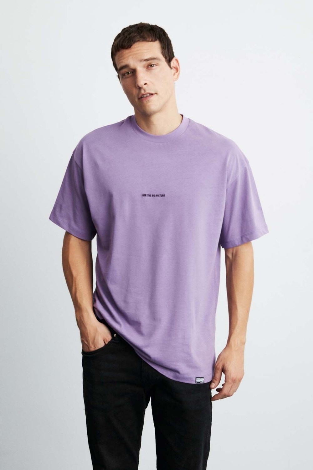 Grimelange Rıver Erkek Nakış Işlemeli Oversize %100 Organik Pamuk Örme Haki T-shirt