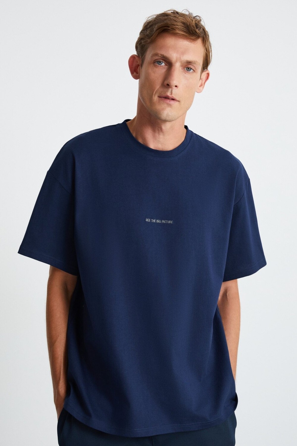 Grimelange Rıver Erkek Nakış Işlemeli Oversize %100 Organik Pamuk Örme Haki T-shirt